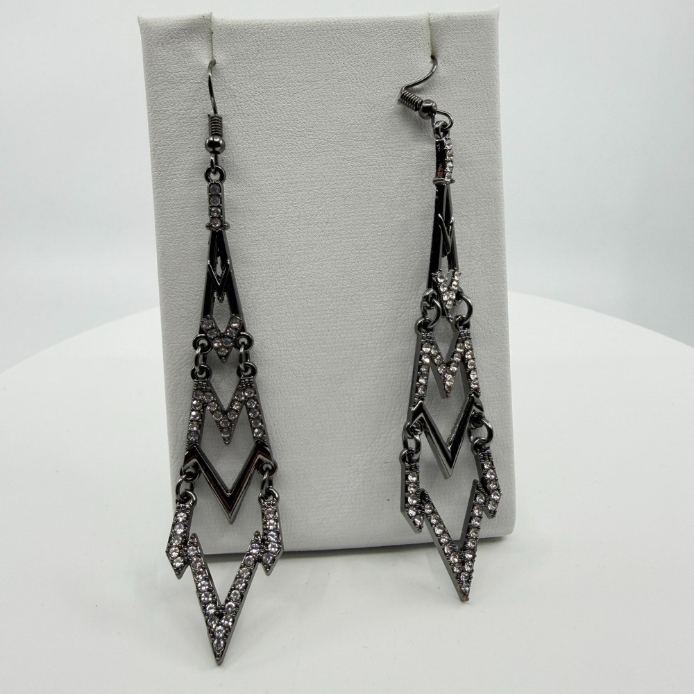 Gothic Rhinestone Dangle Earrings - Geometric Long Drop Party Accessory